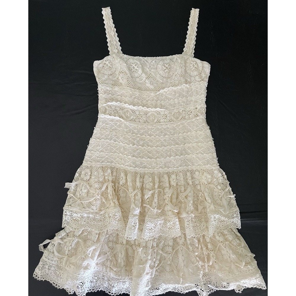 Oscar de la Renta Cream Lace Dress Sz 10 Wedding Cocktail Bridal USA